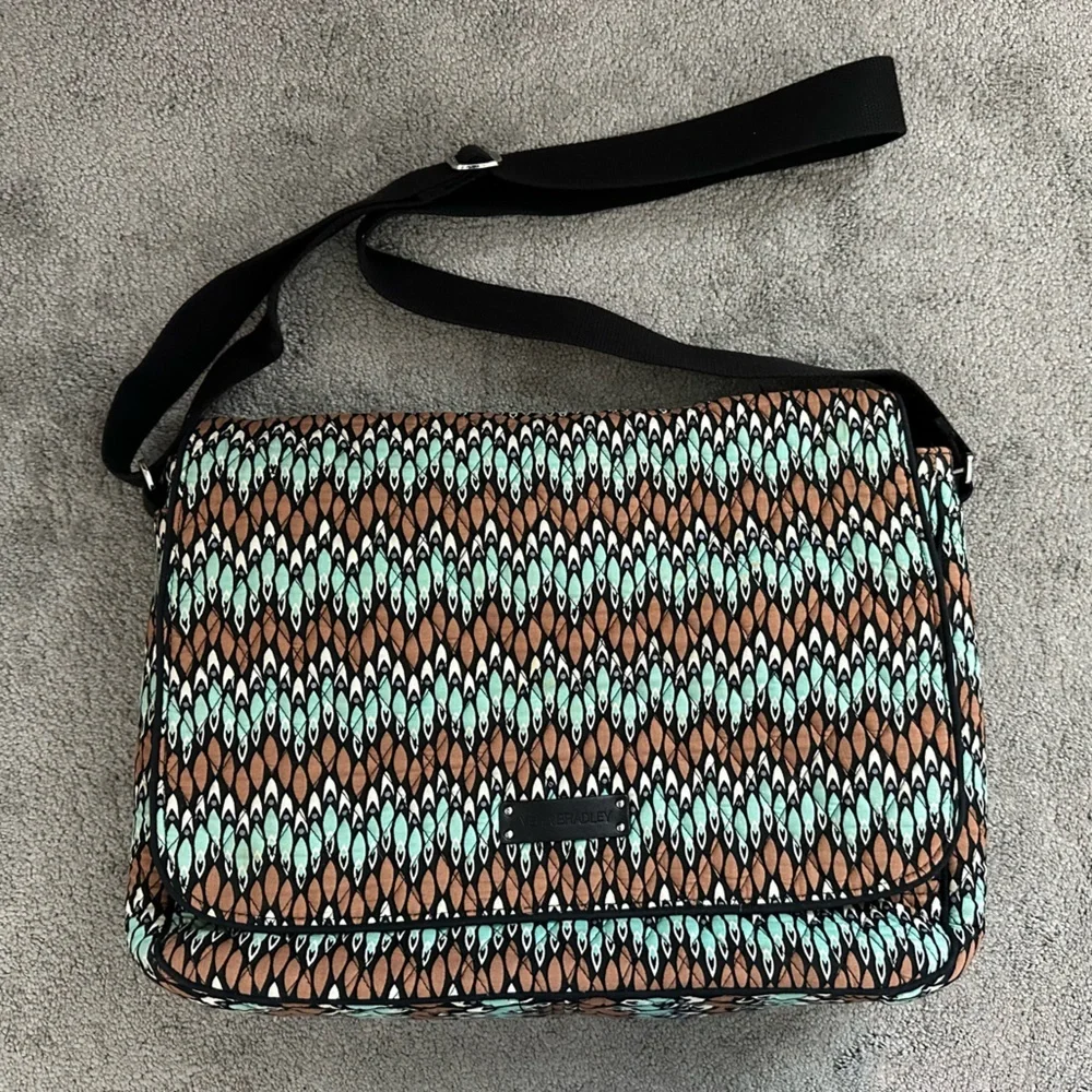 Vera Bradley Laptop Messenger Bag in Sierra Stream Teal and Brown